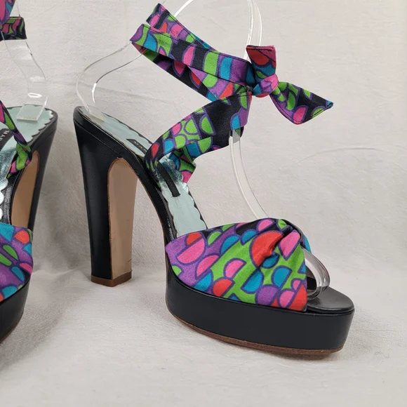 ​Marc Jacobs Geometric Print Silk Satin Wrap Platform Sandals Made in Italy 6
​D - Picture 8 of 11